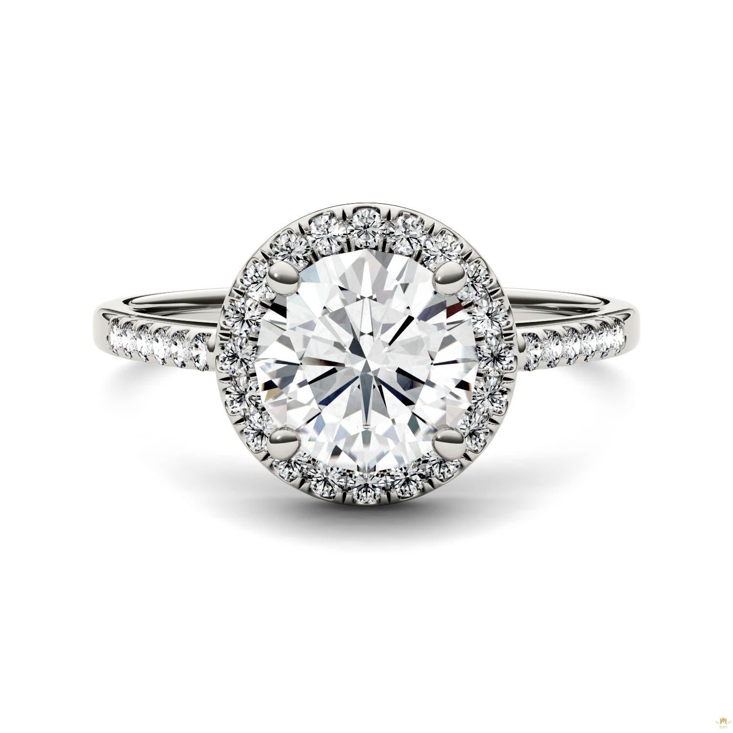 1.82 CTW   Round Moissanite Halo Ring in 14K White Gold