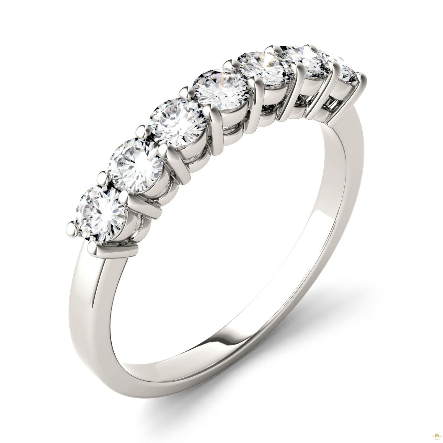 0.70 CTW   Round Moissanite Seven Stone Ring in 14K White Gold