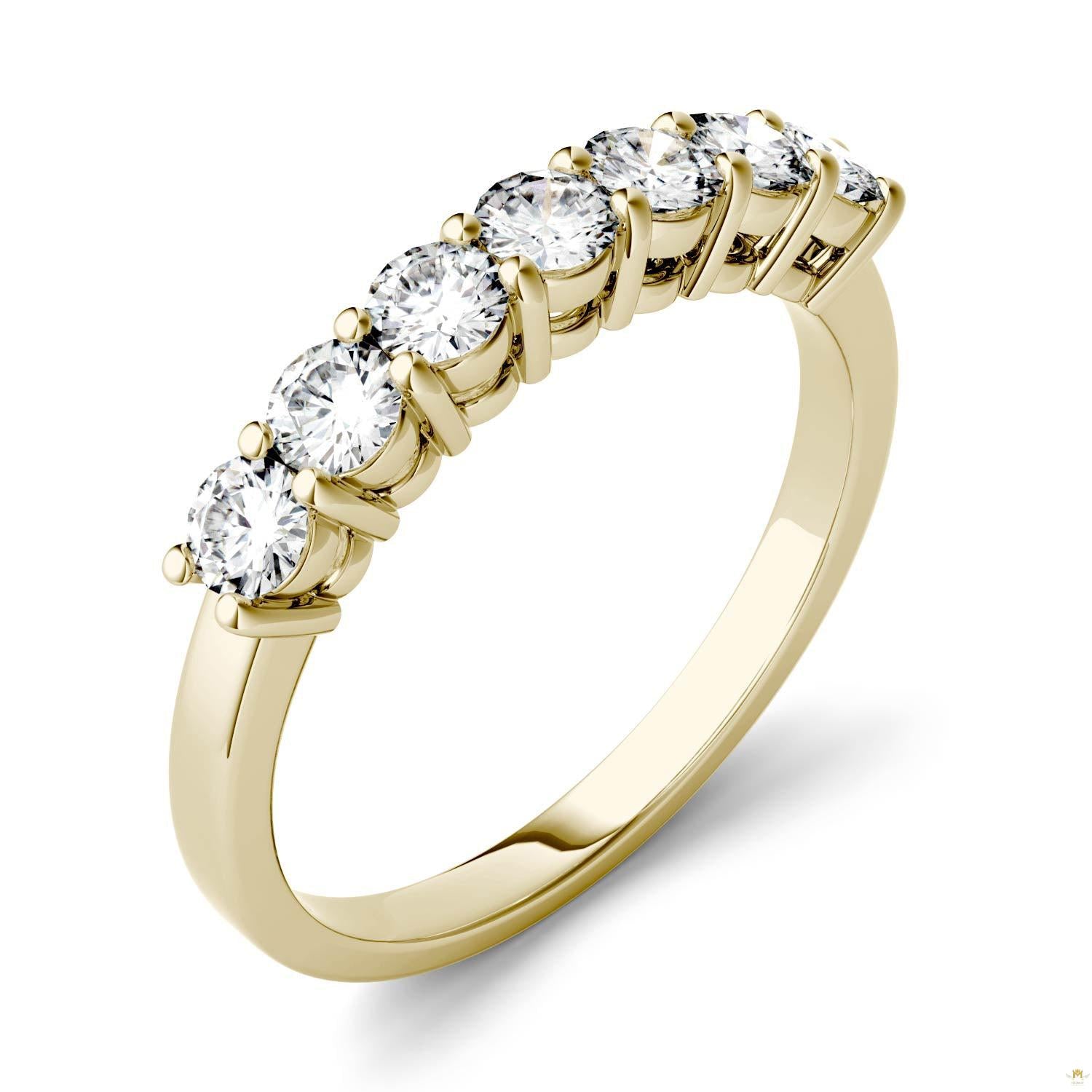 0.70 CTW   Round Moissanite Seven Stone Ring in 14K Yellow Gold