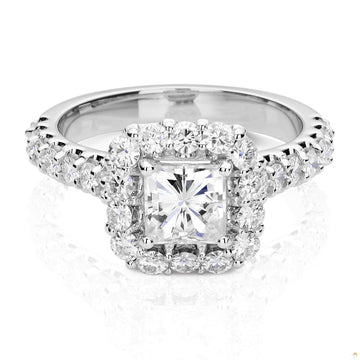 1.98 CTW   Square Moissanite Halo Ring in 14K White Gold
