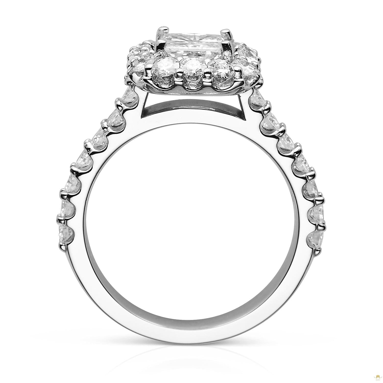 1.98 CTW   Square Moissanite Halo Ring in 14K White Gold
