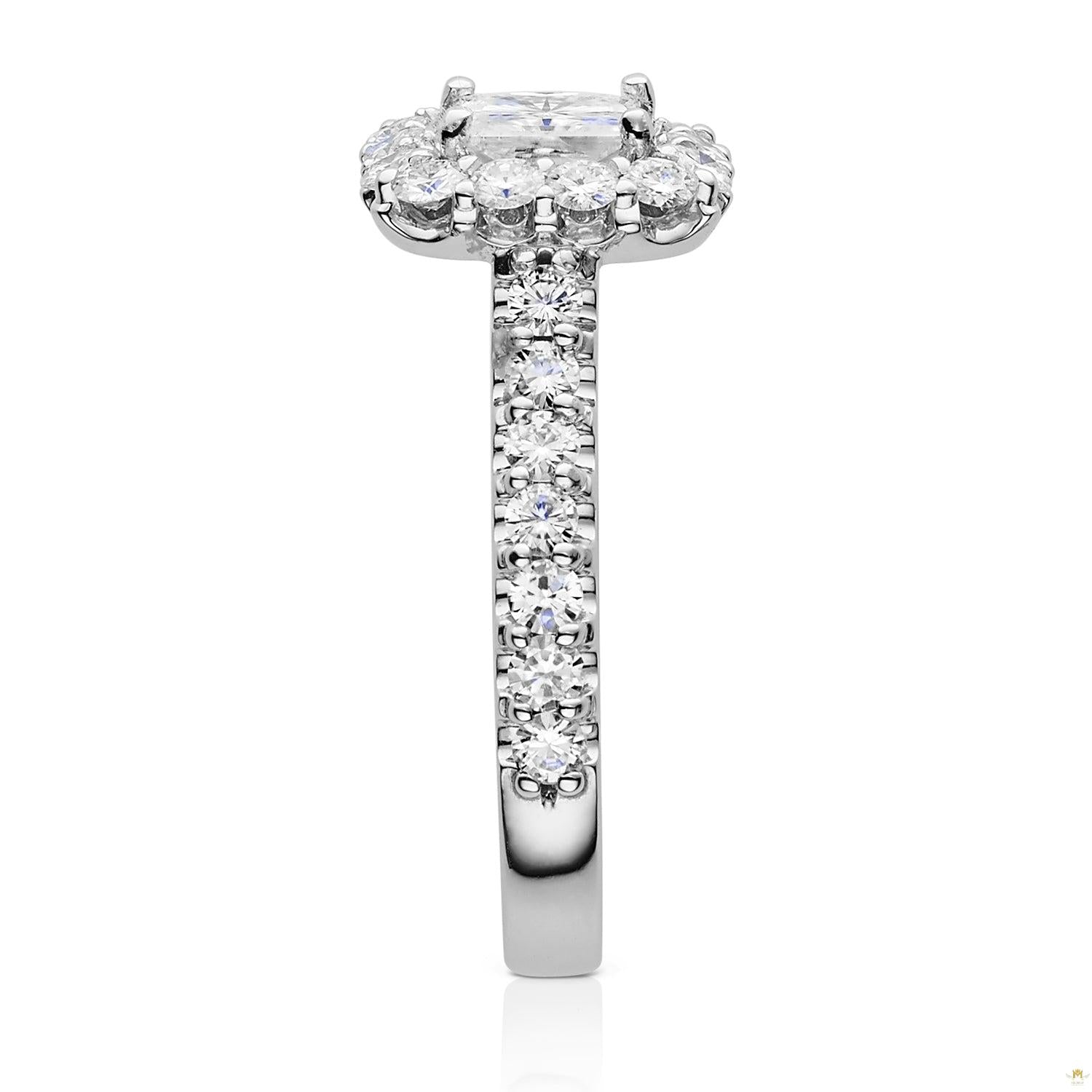 1.98 CTW   Square Moissanite Halo Ring in 14K White Gold