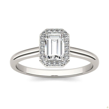0.68 CTW   Emerald Moissanite Halo Ring in 14K White Gold