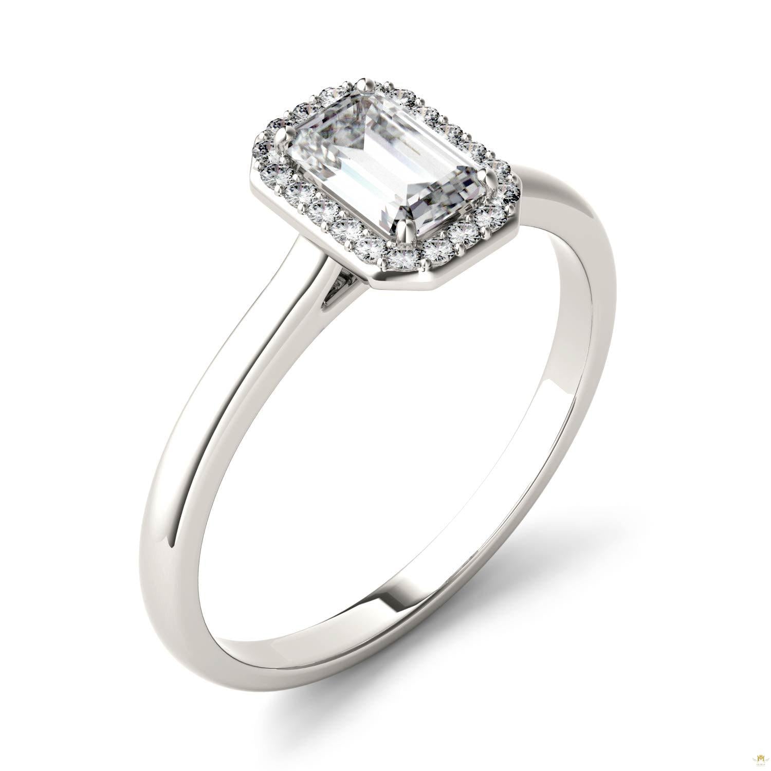 0.68 CTW   Emerald Moissanite Halo Ring in 14K White Gold