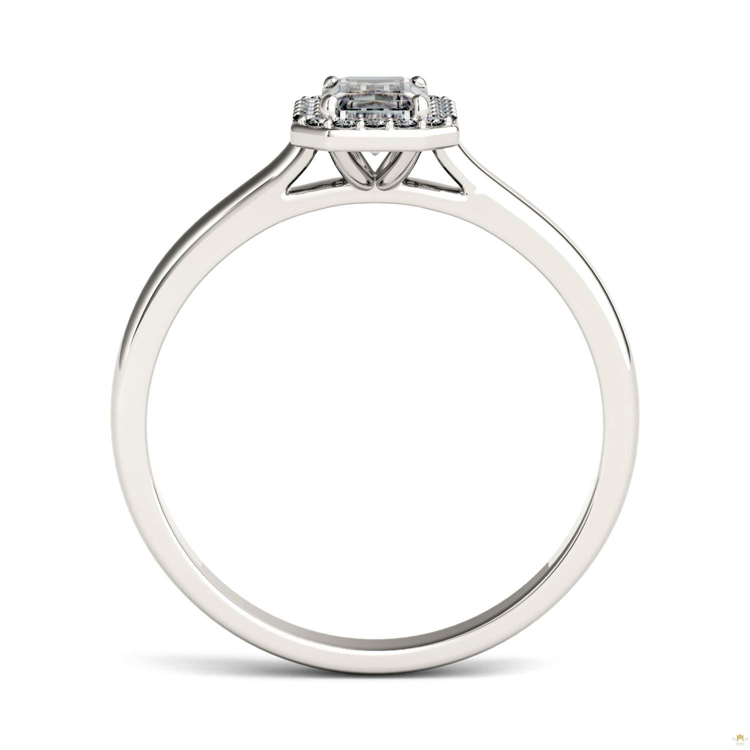 0.68 CTW   Emerald Moissanite Halo Ring in 14K White Gold