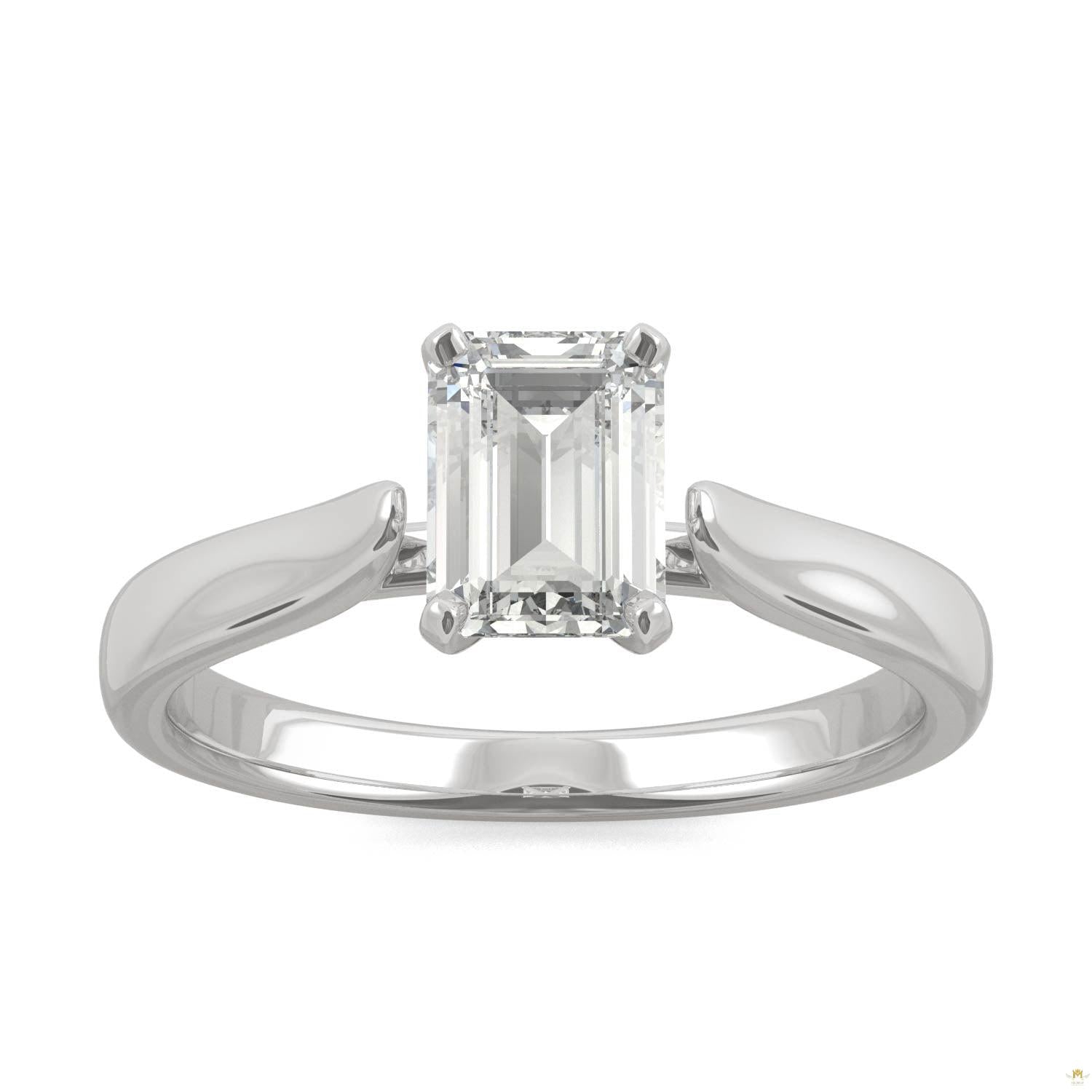 1.01 CTW   Emerald Moissanite Solitaire Ring in 14K White Gold