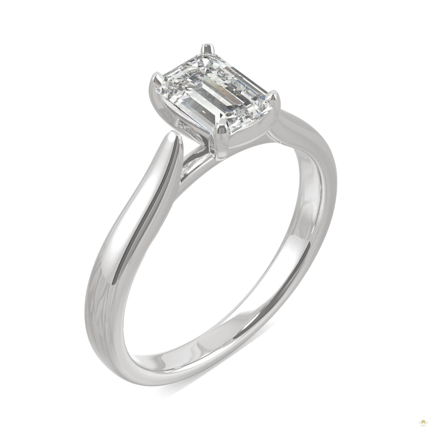 1.01 CTW   Emerald Moissanite Solitaire Ring in 14K White Gold