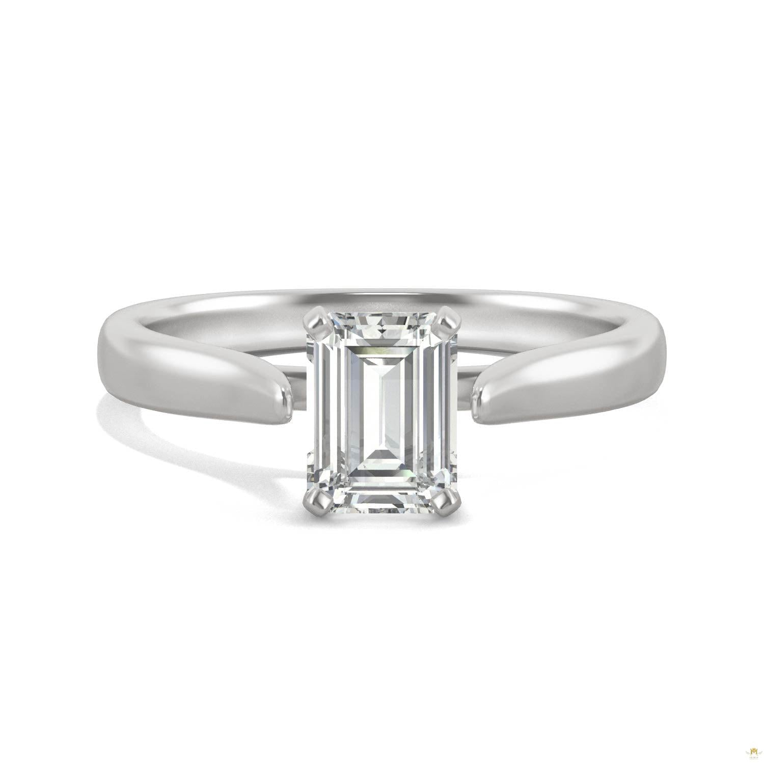 1.01 CTW   Emerald Moissanite Solitaire Ring in 14K White Gold