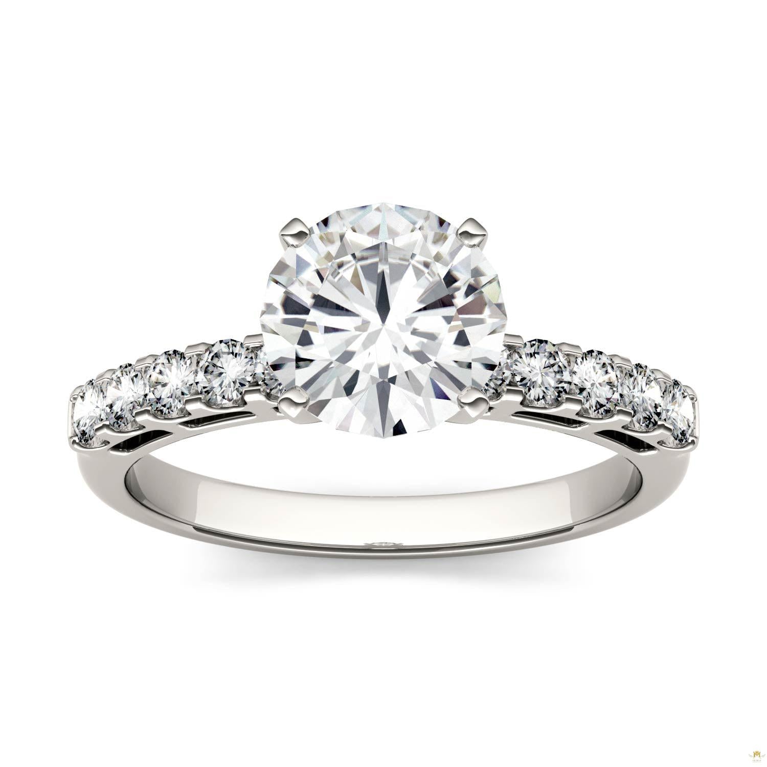 1.80 CTW   Round Moissanite Engagement Ring in 14K White Gold