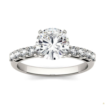 1.80 CTW   Round Moissanite Engagement Ring in 14K White Gold