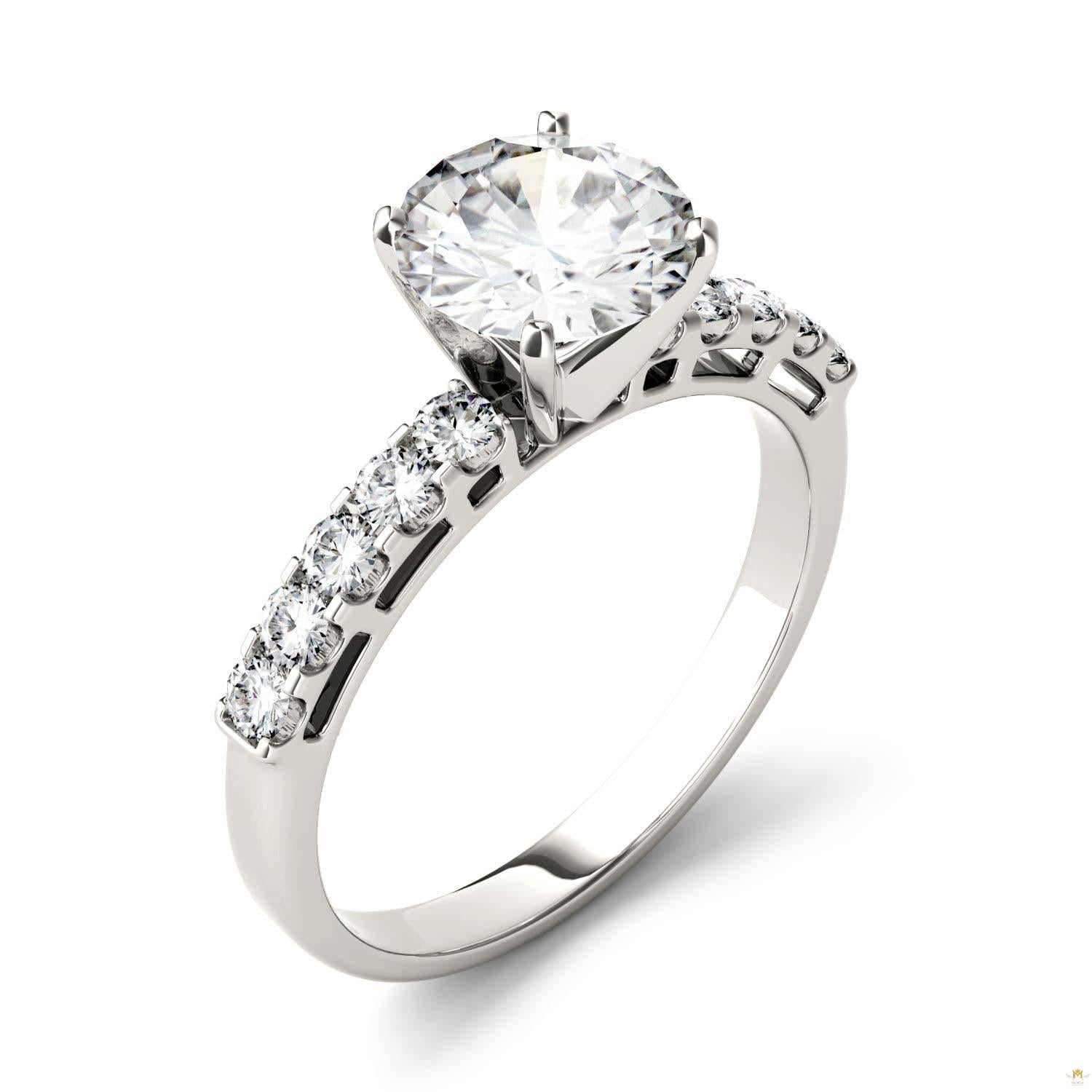 1.80 CTW   Round Moissanite Engagement Ring in 14K White Gold