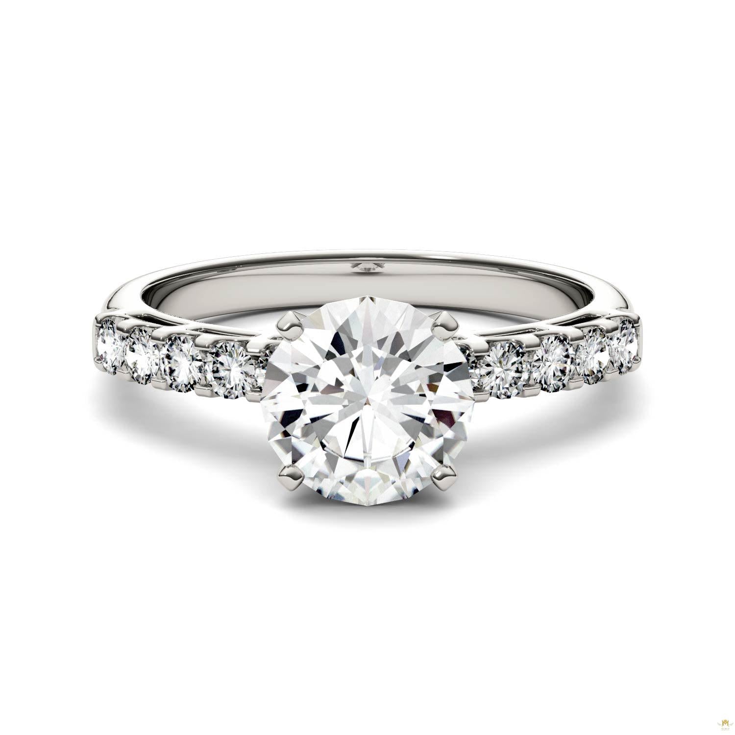 1.80 CTW   Round Moissanite Engagement Ring in 14K White Gold