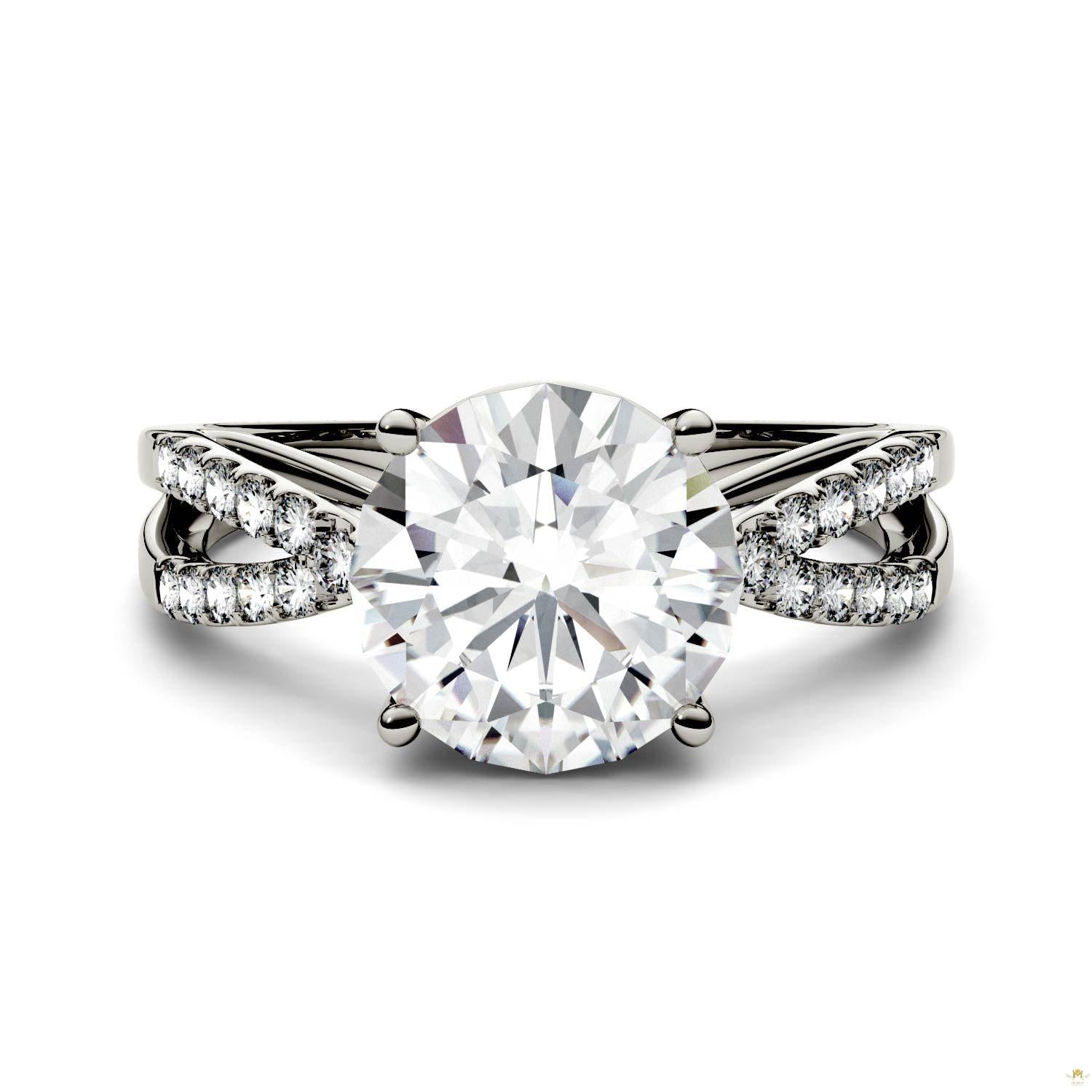 2.92 CTW   Round Moissanite Engagement Ring in 14K White Gold