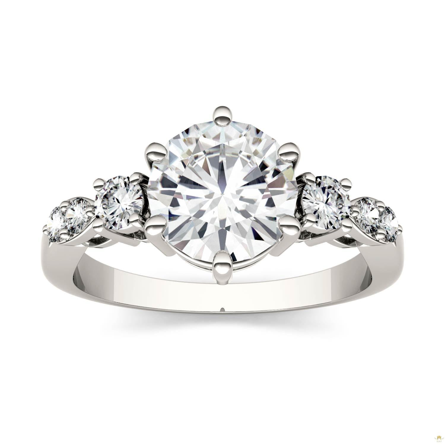 2.22 CTW   Round Moissanite Engagement Ring in 14K White Gold