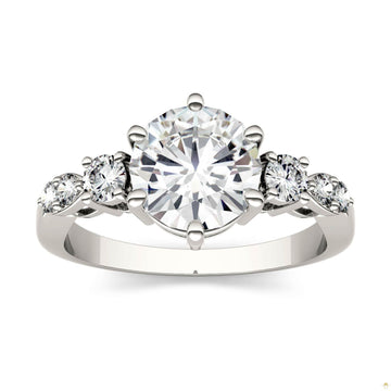 2.22 CTW   Round Moissanite Engagement Ring in 14K White Gold