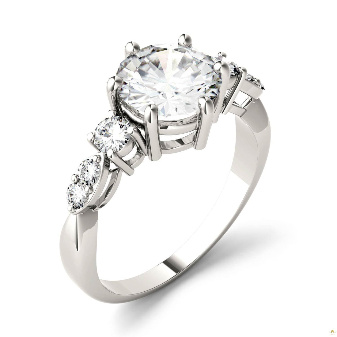 2.22 CTW   Round Moissanite Engagement Ring in 14K White Gold