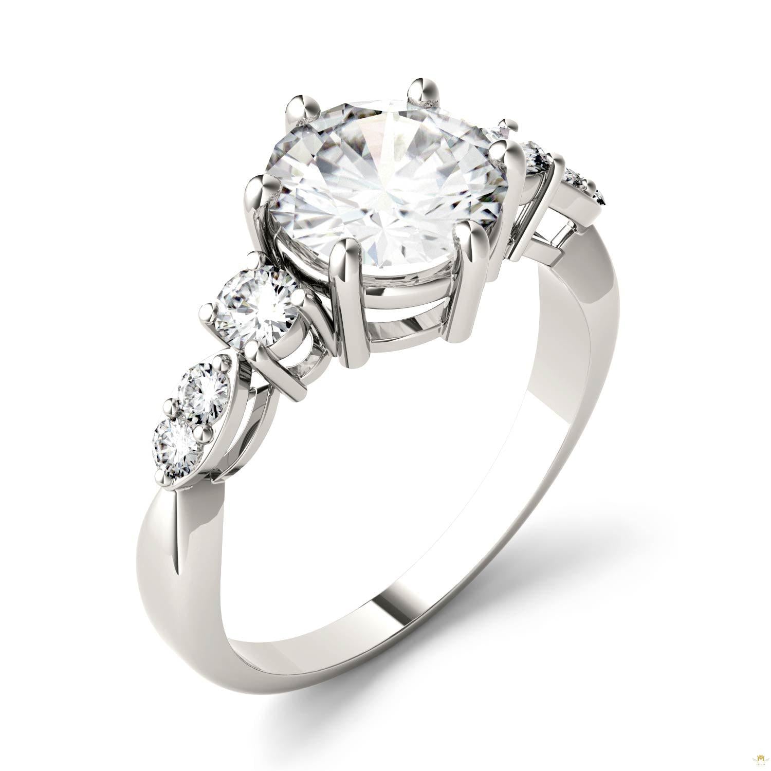 2.22 CTW   Round Moissanite Engagement Ring in 14K White Gold
