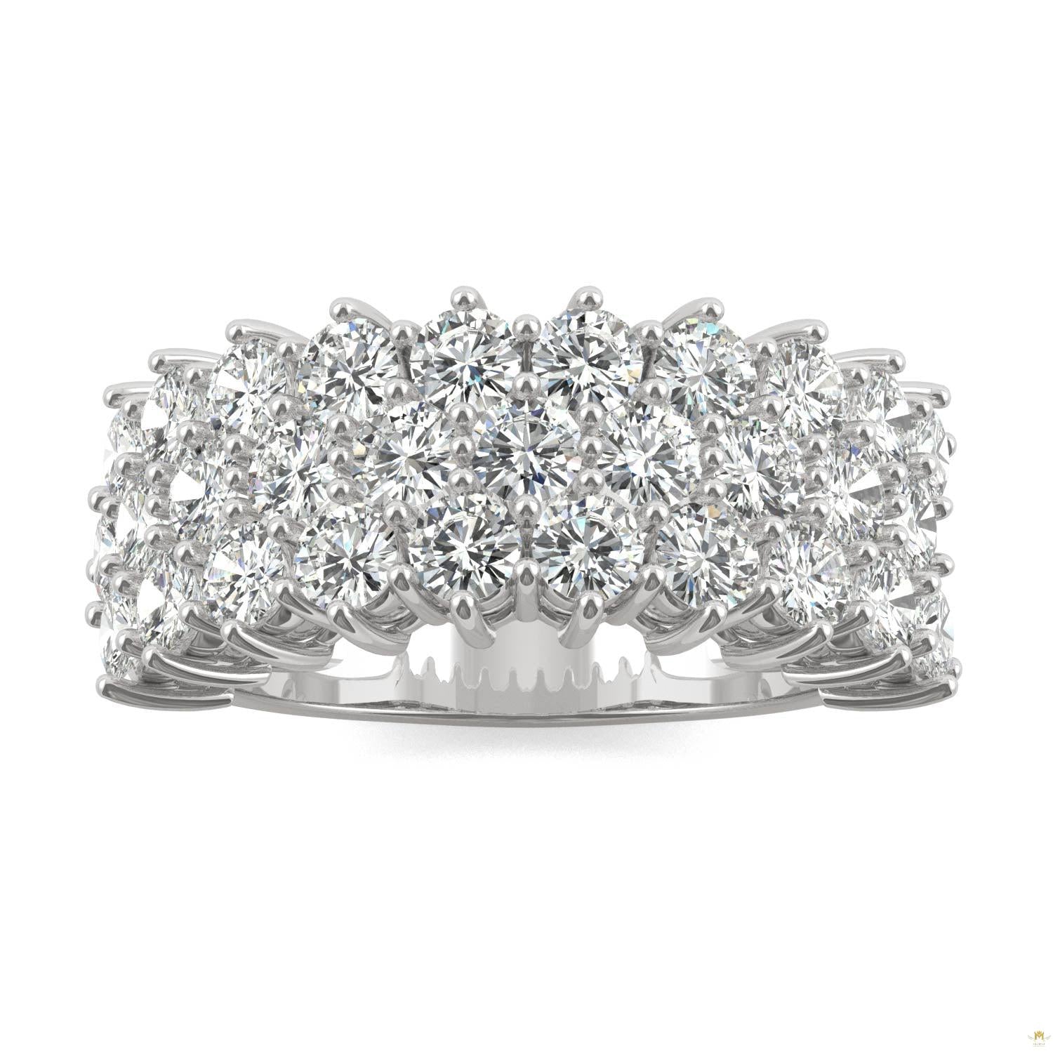 3.00 CTW   Round Moissanite Three Row Ring in 14K White Gold