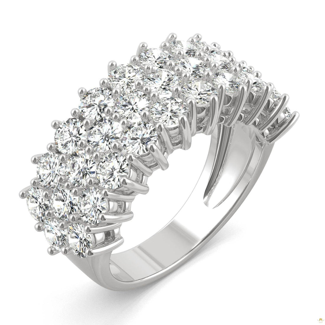3.00 CTW   Round Moissanite Three Row Ring in 14K White Gold