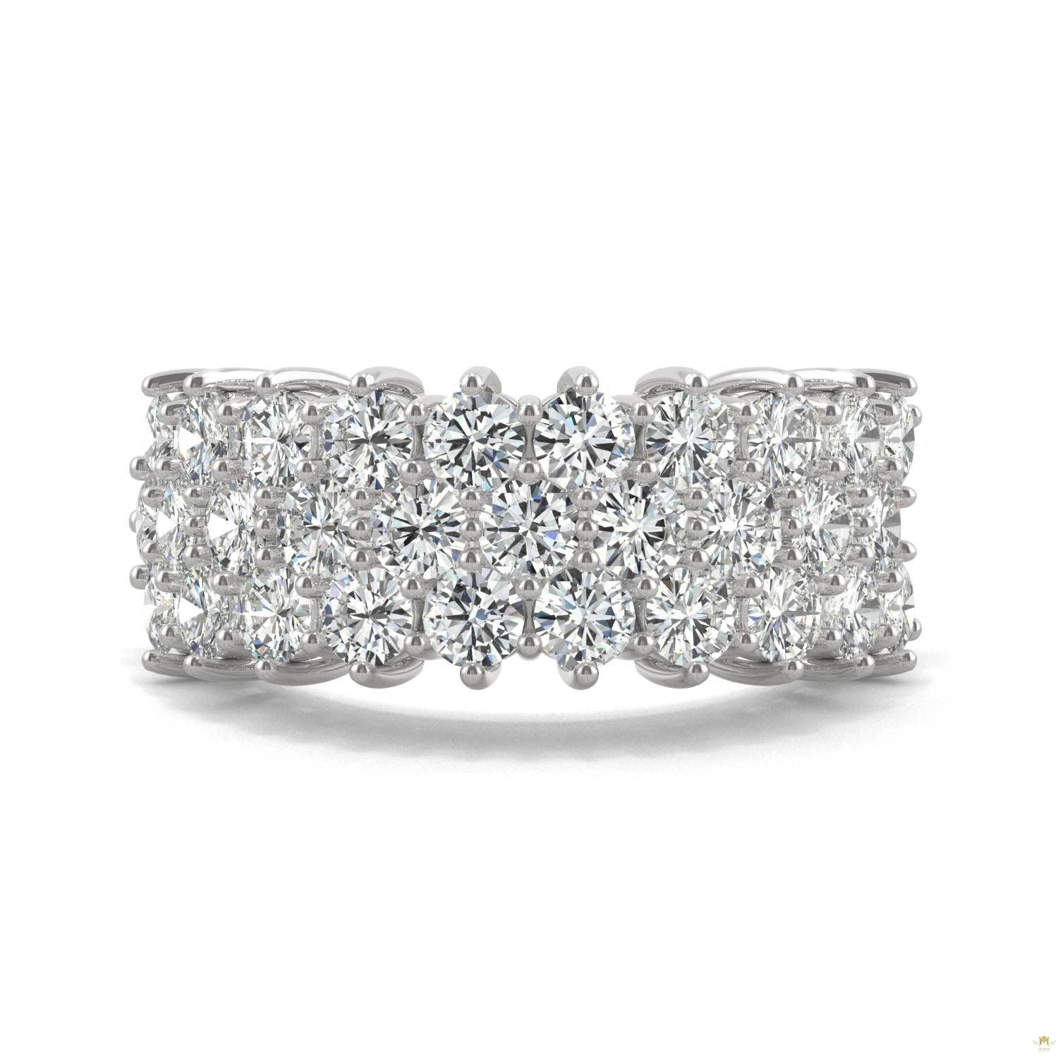 3.10 CTW   Round Moissanite Three Row Ring in 14K White Gold