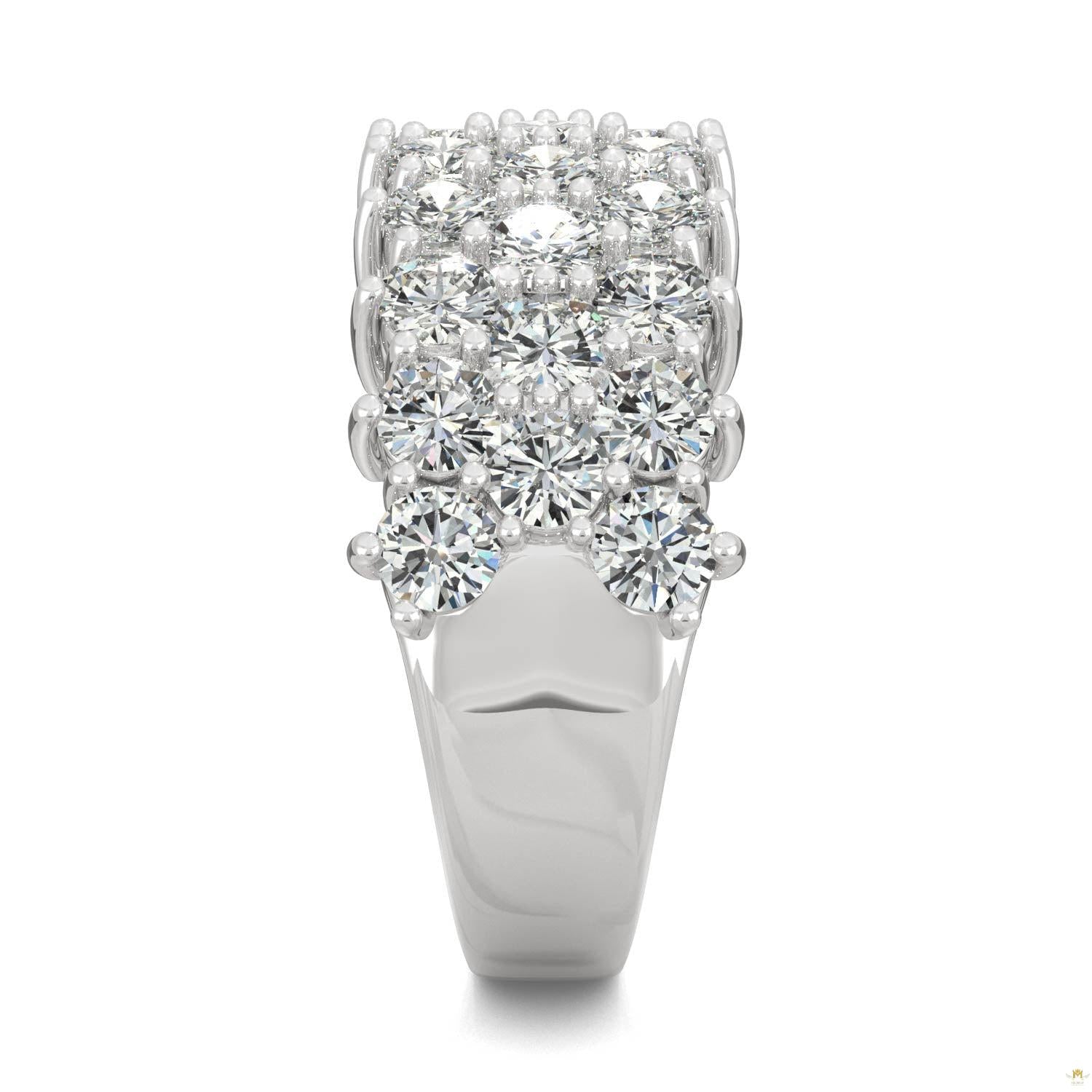 3.10 CTW   Round Moissanite Three Row Ring in 14K White Gold