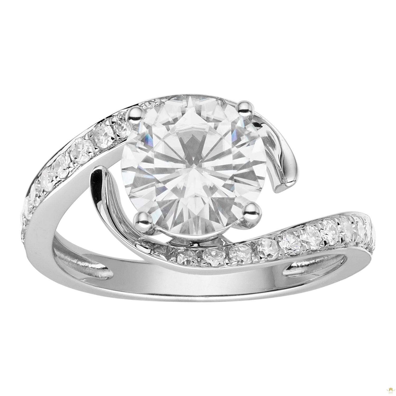 1.74 CTW   Round Moissanite Bypass Ring in 14K White Gold