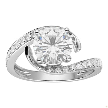 1.74 CTW   Round Moissanite Bypass Ring in 14K White Gold