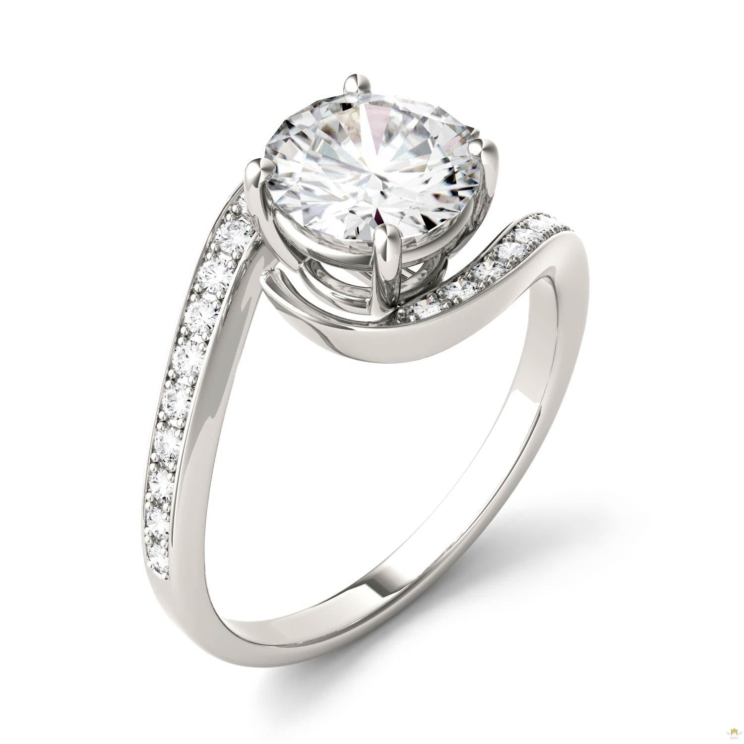 1.74 CTW   Round Moissanite Bypass Ring in 14K White Gold