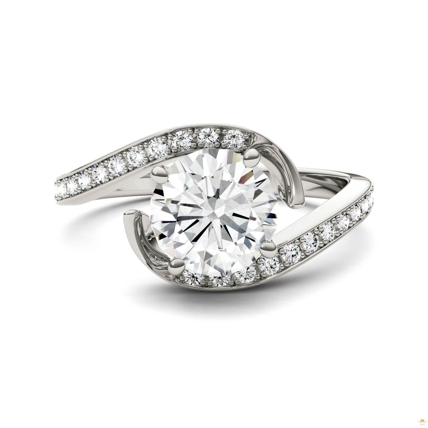 1.74 CTW   Round Moissanite Bypass Ring in 14K White Gold