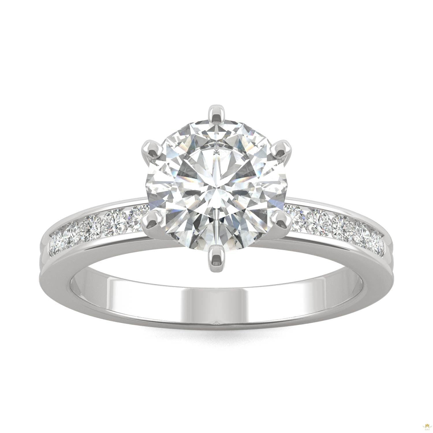 1.70 CTW   Round Moissanite Engagement Ring in 14K White Gold