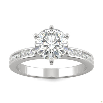 1.70 CTW   Round Moissanite Engagement Ring in 14K White Gold