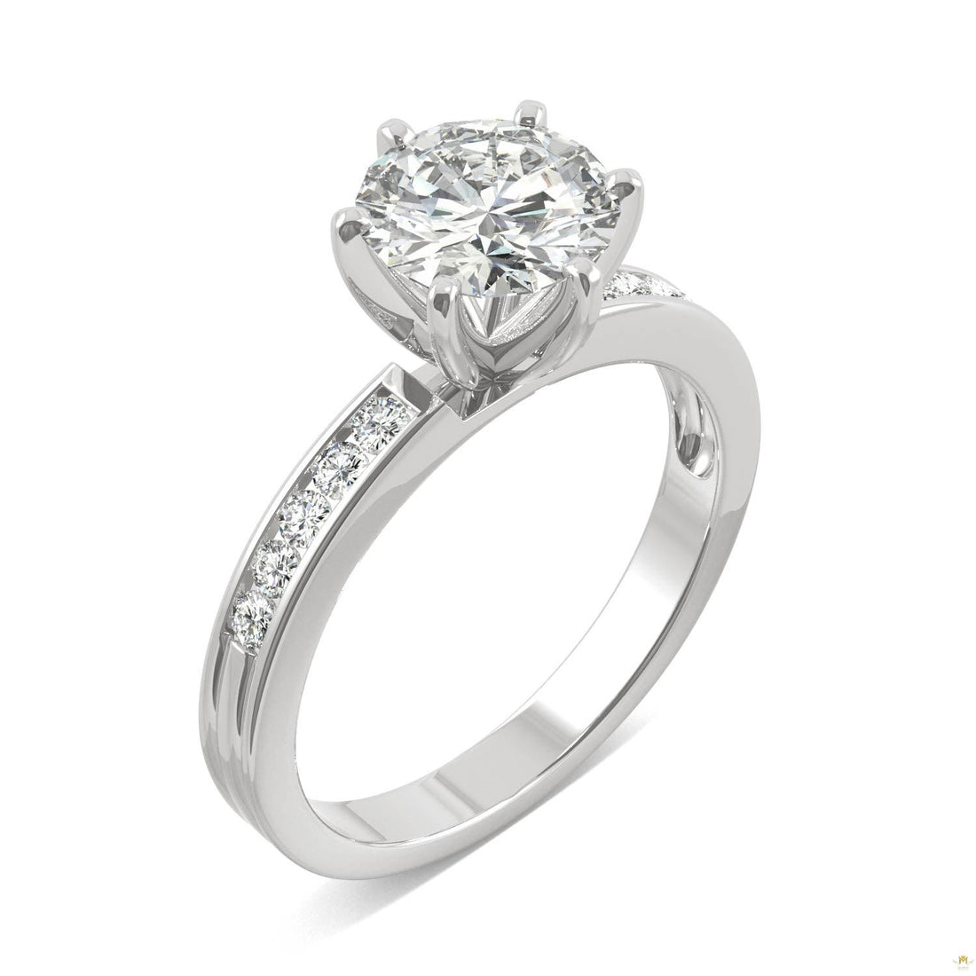 1.70 CTW   Round Moissanite Engagement Ring in 14K White Gold