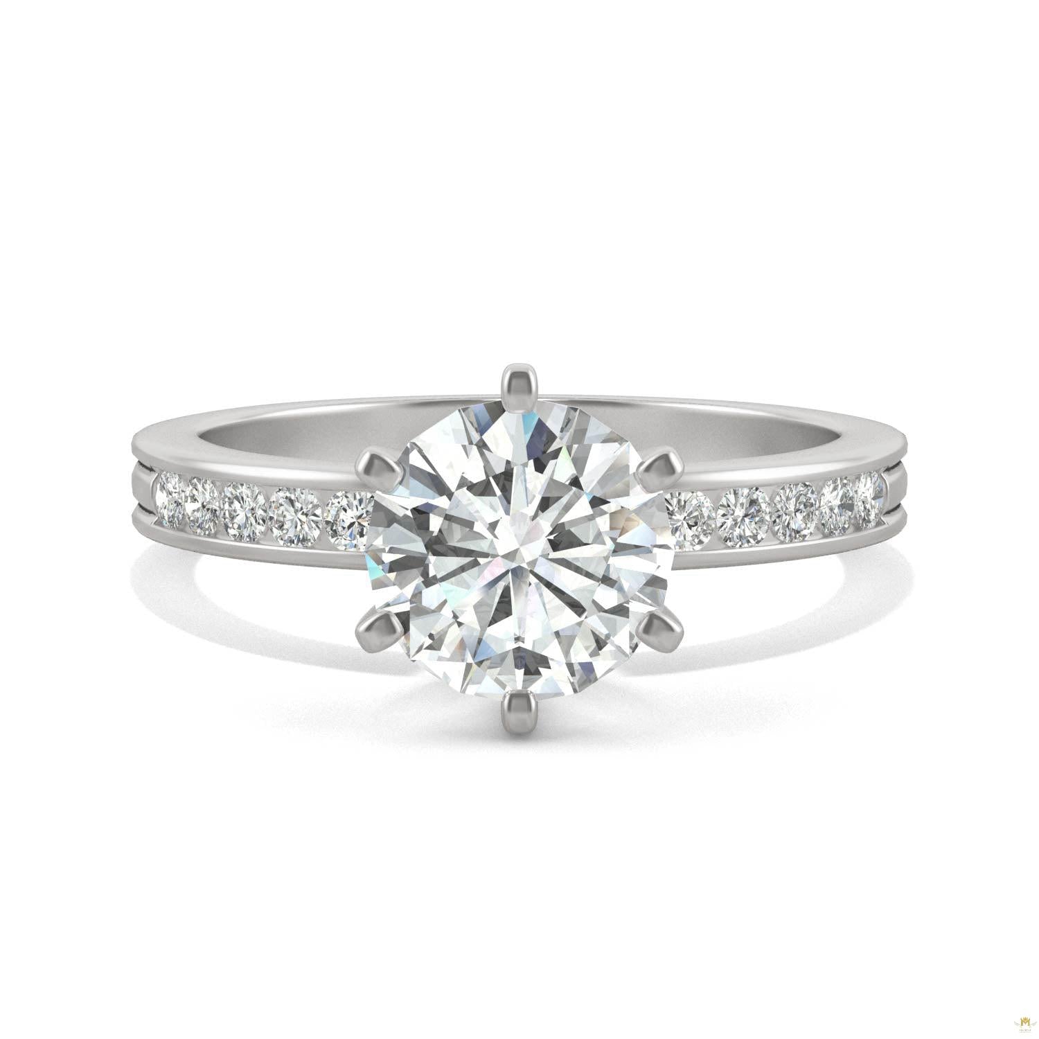 1.70 CTW   Round Moissanite Engagement Ring in 14K White Gold