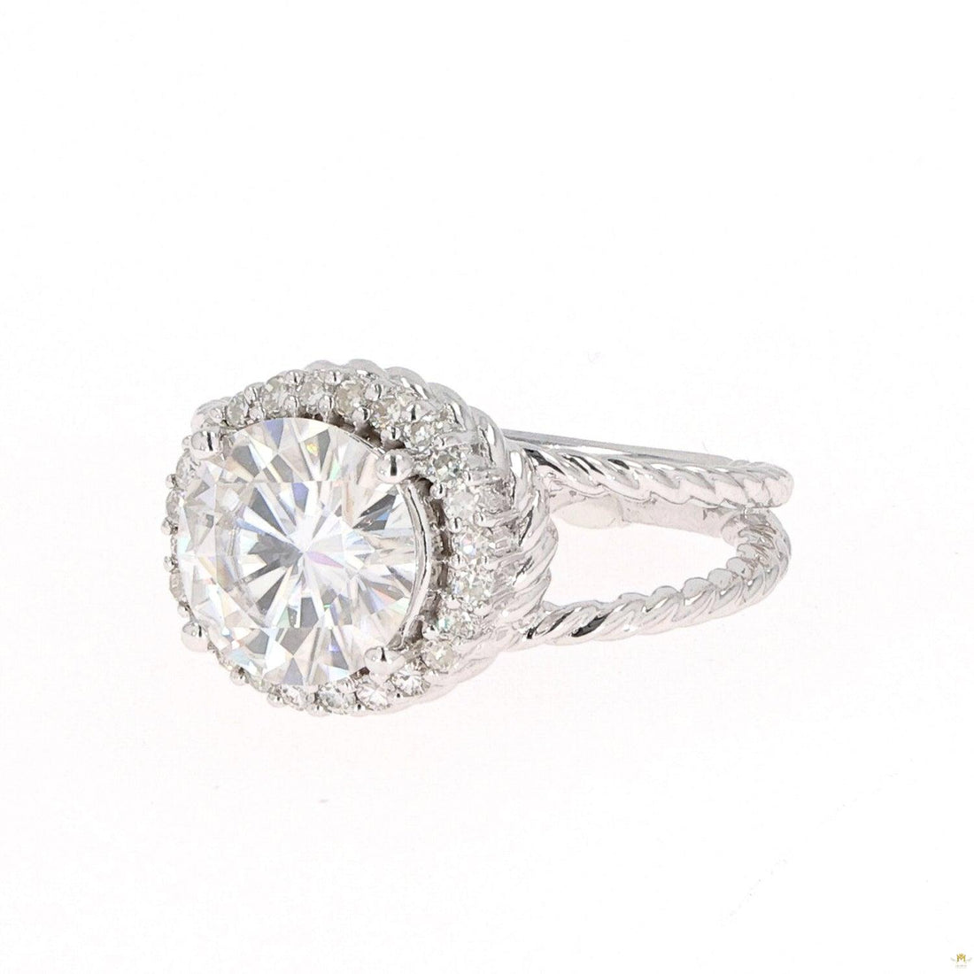 2.94 CTW   Round Moissanite Halo Engagement Ring in 14K White Gold