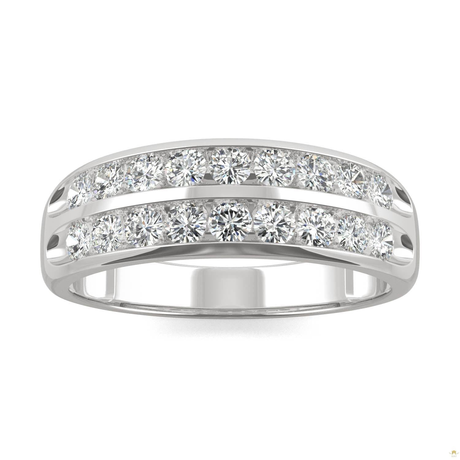 0.72 CTW   Round Moissanite Two Row Ring in 14K White Gold