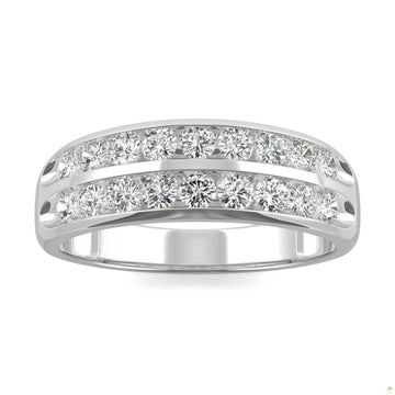 0.72 CTW   Round Moissanite Two Row Ring in 14K White Gold