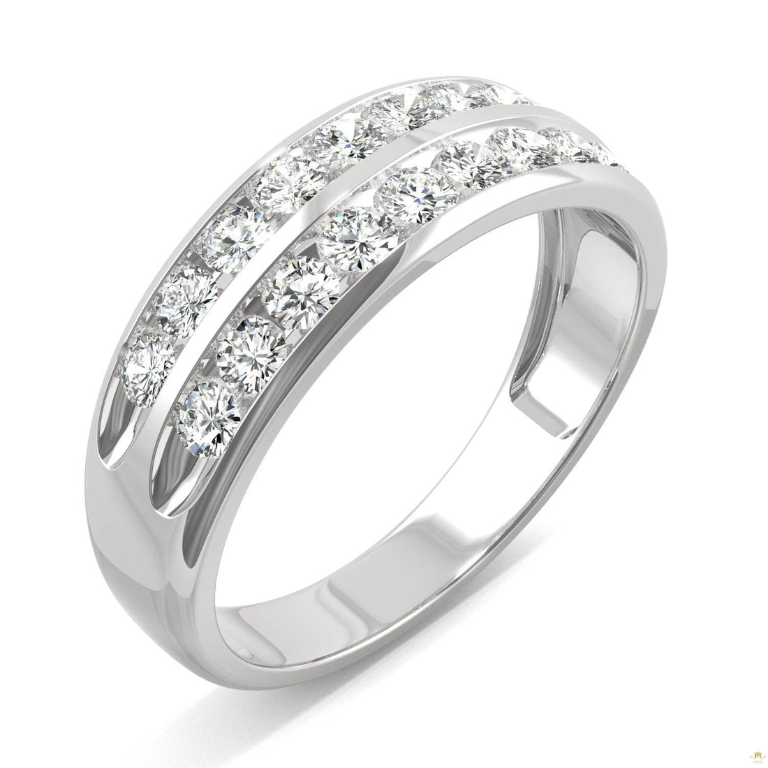 0.72 CTW   Round Moissanite Two Row Ring in 14K White Gold