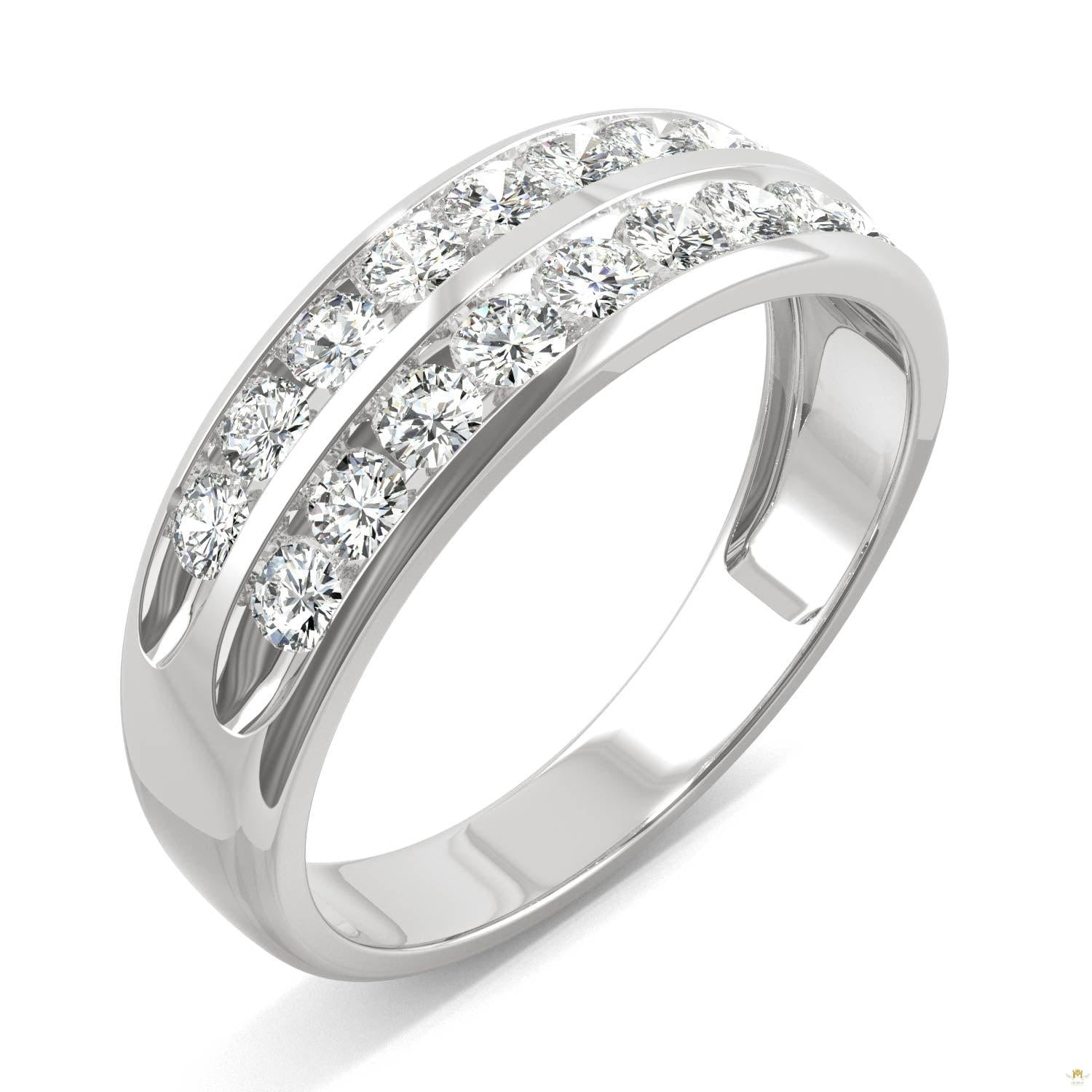 0.72 CTW   Round Moissanite Two Row Ring in 14K White Gold