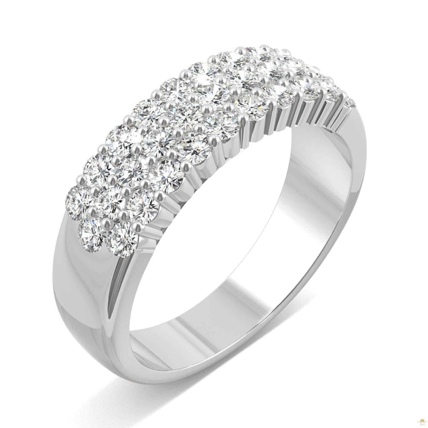 0.93 CTW   Round Moissanite Three Row Ring in 14K White Gold