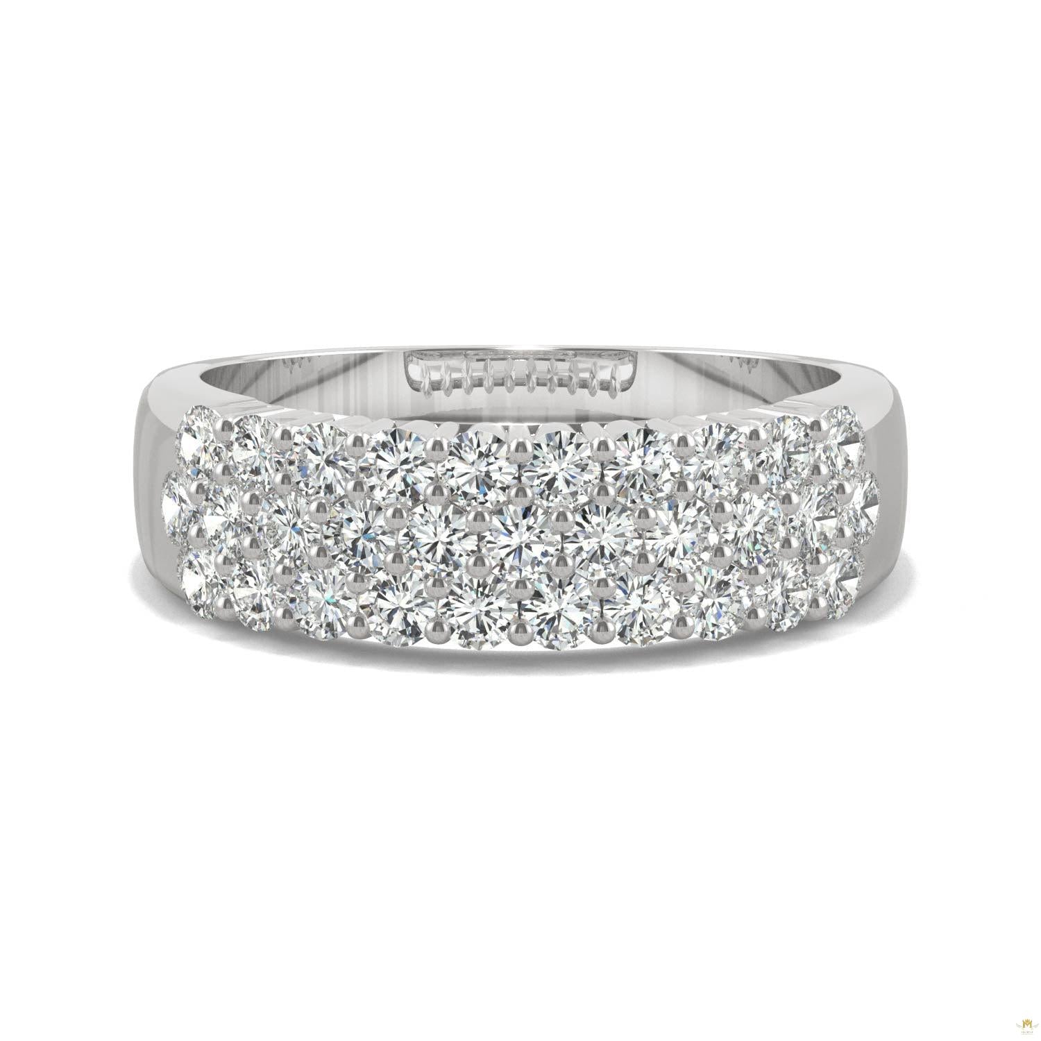 0.93 CTW   Round Moissanite Three Row Ring in 14K White Gold