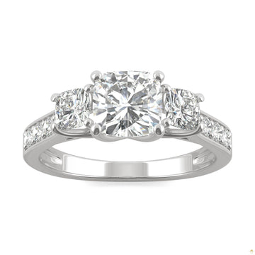 2.14 CTW   Cushion Moissanite Three Stone Ring in 14K White Gold
