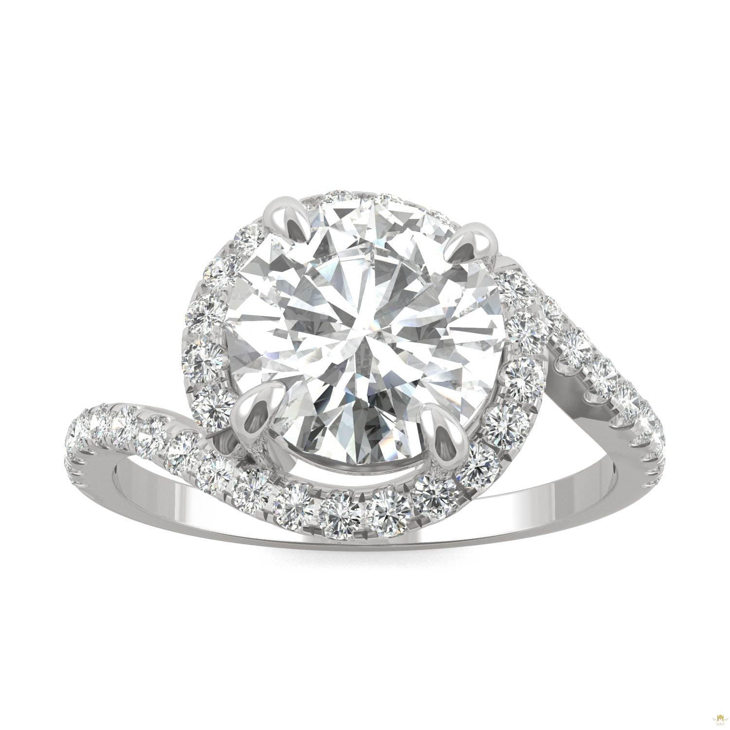 2.24 CTW   Round Moissanite Engagement Ring in 14K White Gold