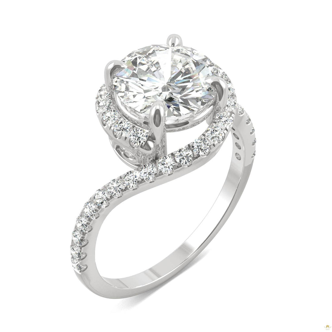 2.24 CTW   Round Moissanite Engagement Ring in 14K White Gold