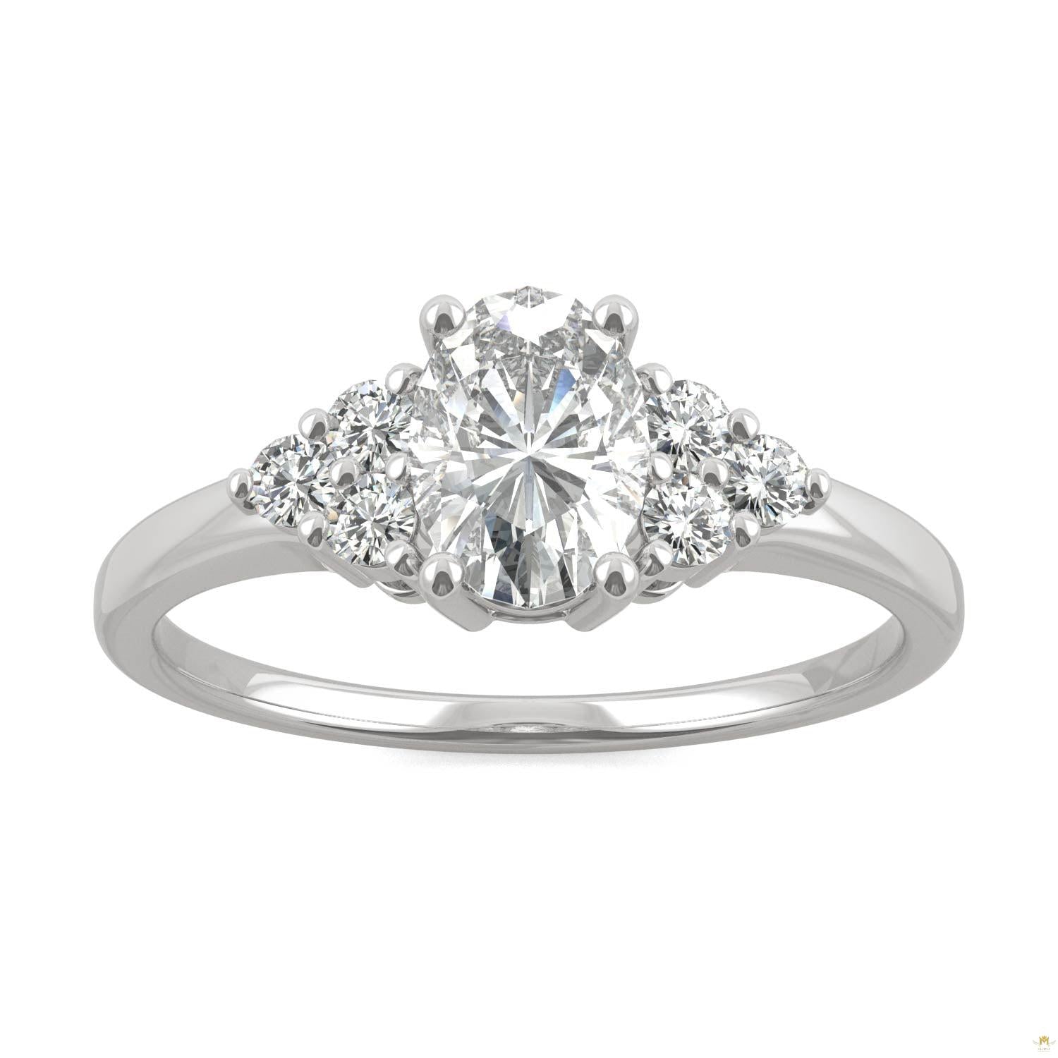 1.08 CTW   Oval Moissanite Engagement Ring in 14K White Gold