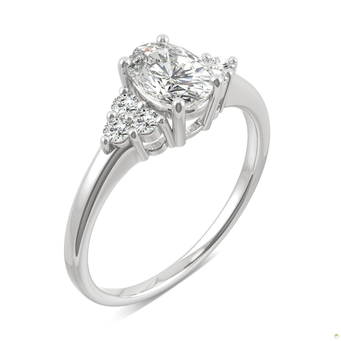 1.08 CTW   Oval Moissanite Engagement Ring in 14K White Gold