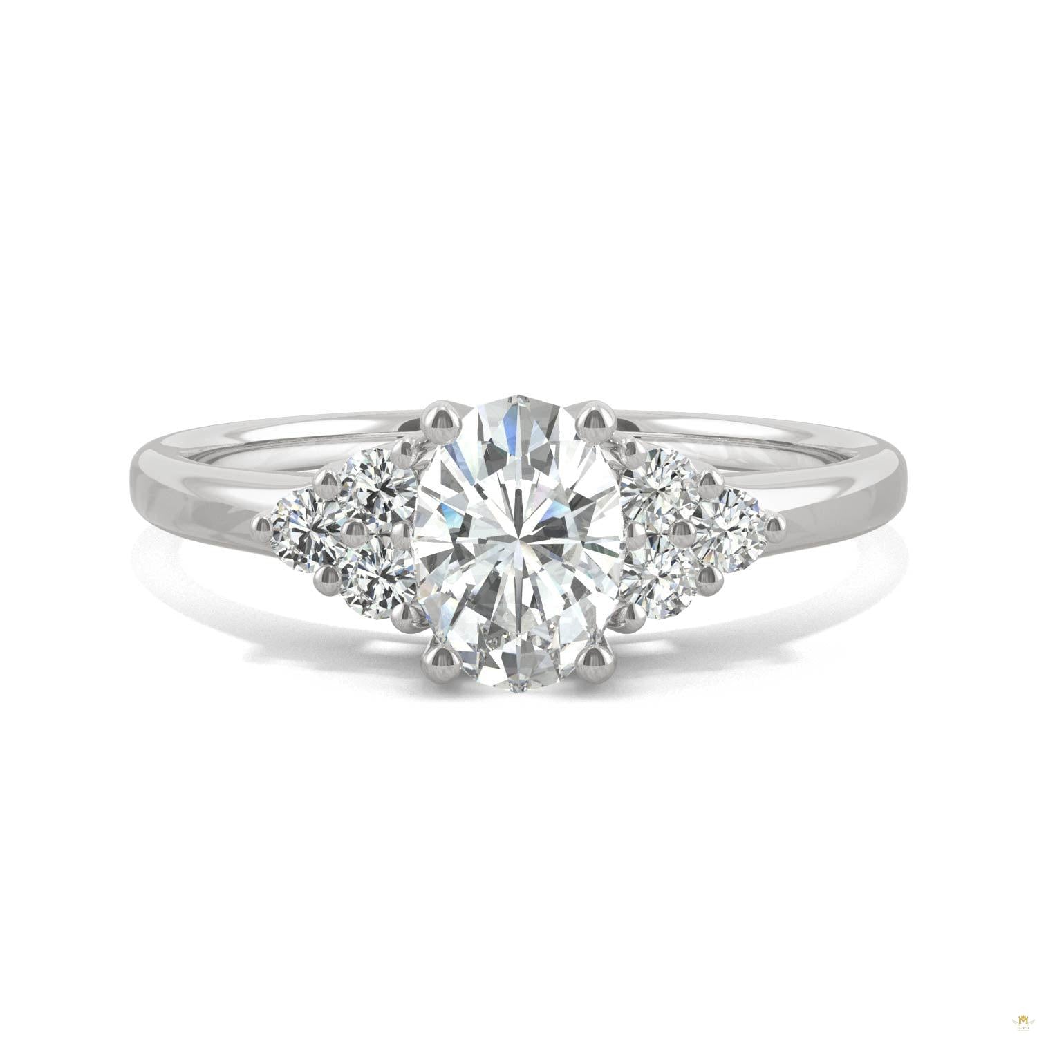 1.08 CTW   Oval Moissanite Engagement Ring in 14K White Gold