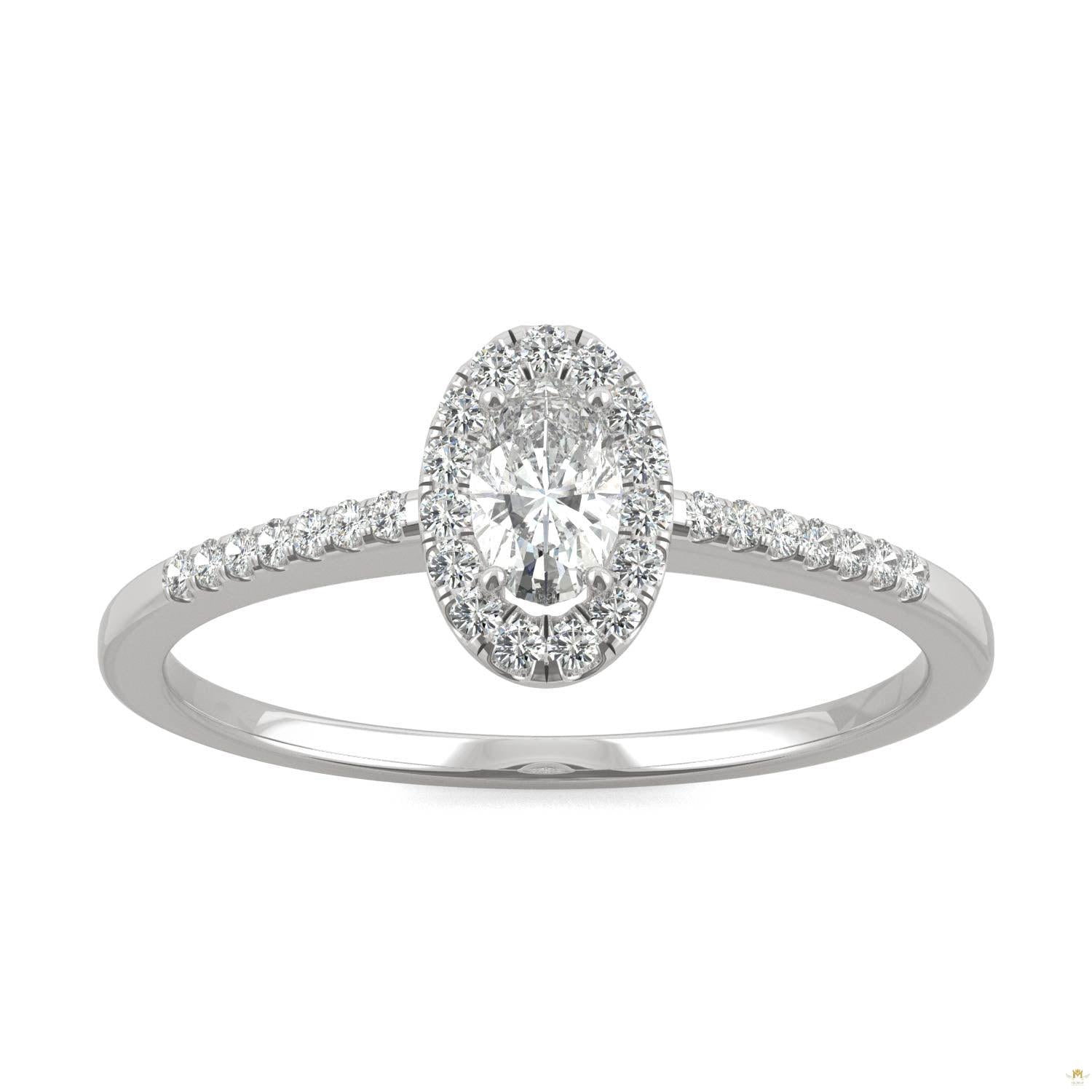 0.41 CTW   Oval Moissanite Halo Ring in 14K White Gold