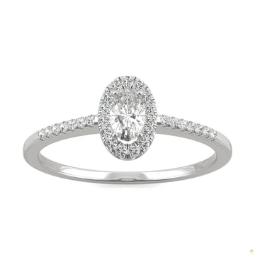0.41 CTW   Oval Moissanite Halo Ring in 14K White Gold
