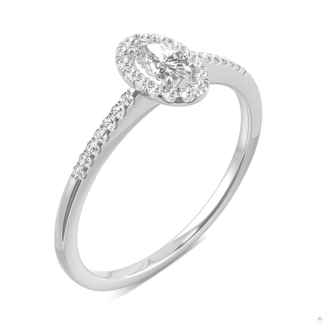 0.41 CTW   Oval Moissanite Halo Ring in 14K White Gold