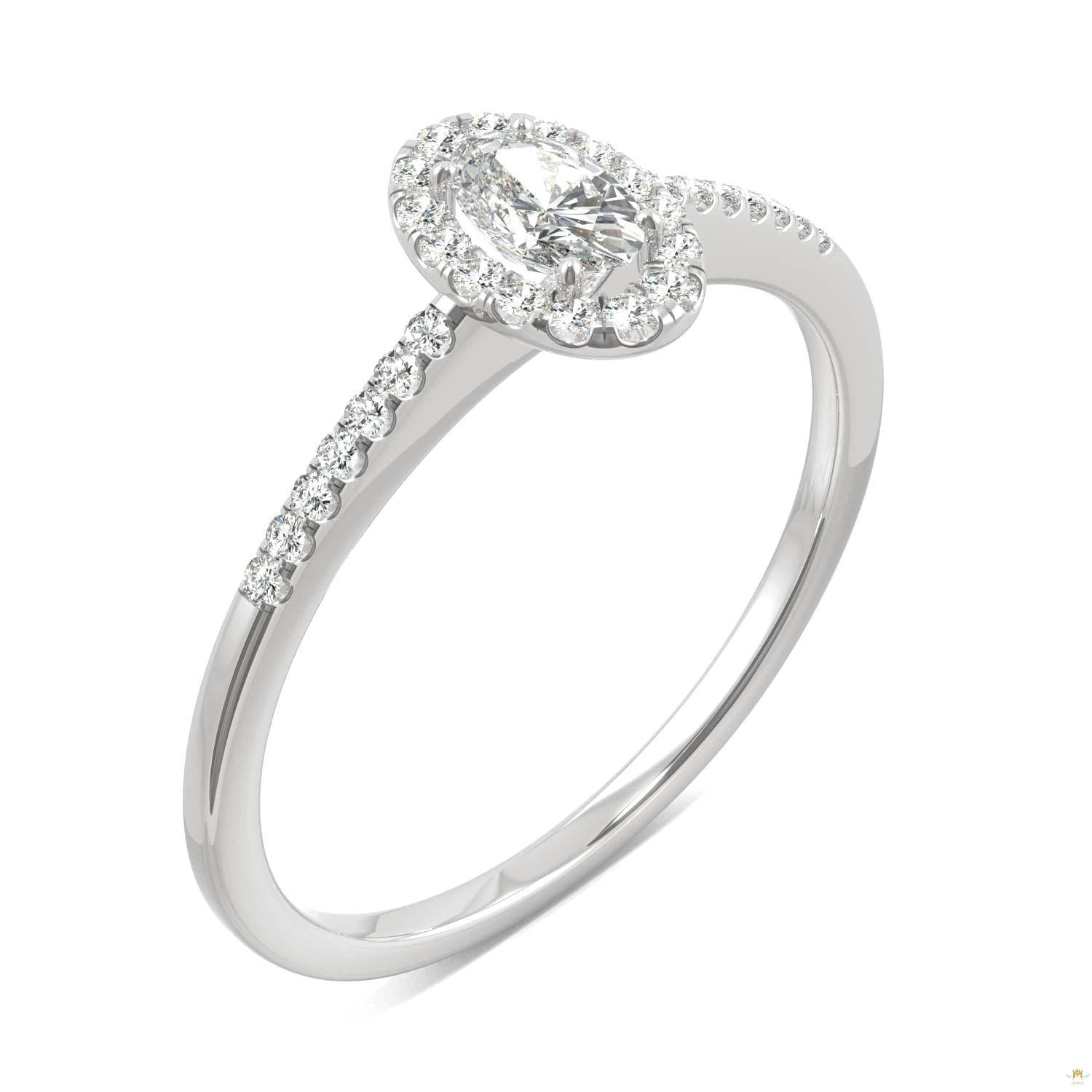 0.41 CTW   Oval Moissanite Halo Ring in 14K White Gold